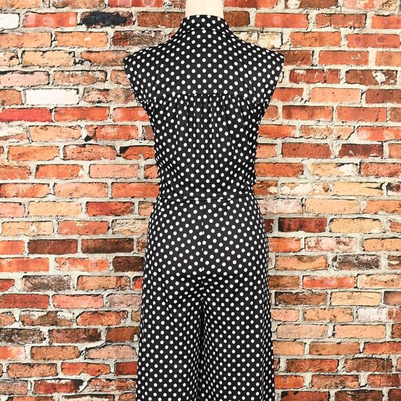 Vintage 70s Black & White Polka-dot CONNECTIONS Polyester Palazzo Pant Jumpsuit - Picture 3 of 12
